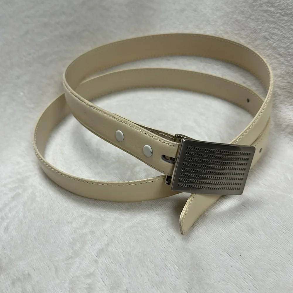 Beautiful Cream Color with Brushed Silver Buckle Leather Belt, 42
